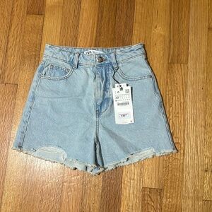 ZARA Light Wash Denim High Waist Shorts NWT